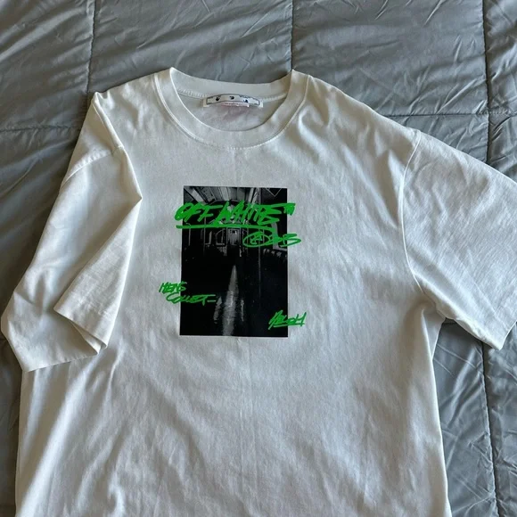 Off-White White Tee with Green Graphic - Picture 4 of 4